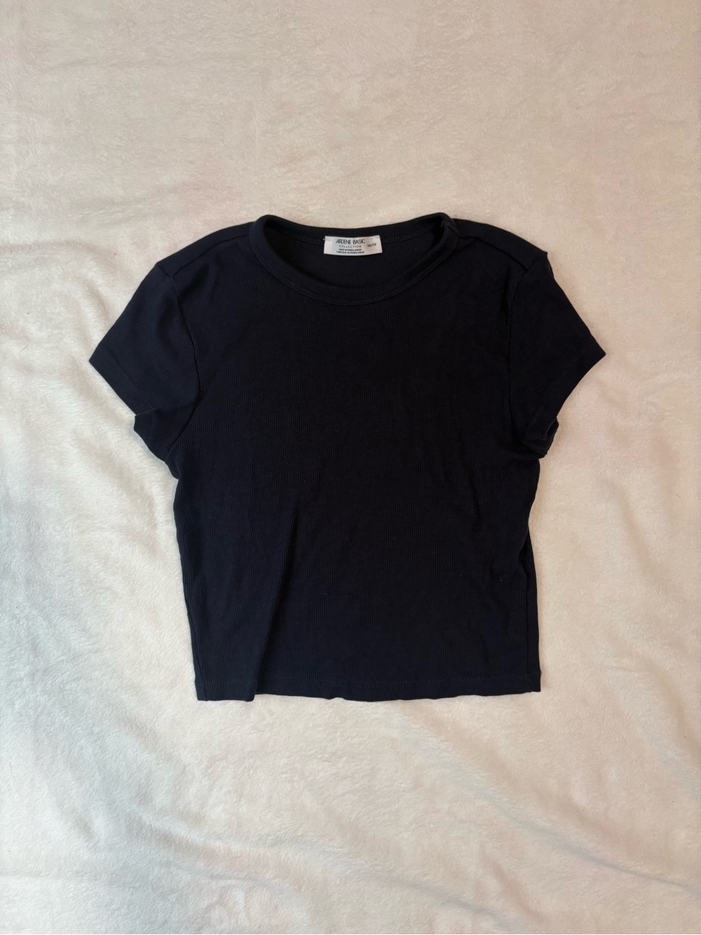 Ardene Black Ribbed Short Sleeve Crew Tee